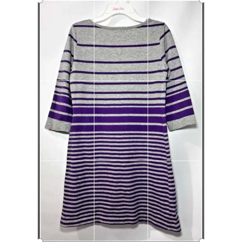 GapKids Girls Gray & Purple Striped Dress Size 10 100% Cotton 3/4 Sleeve Casual